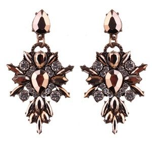 Metallic Brown Royalty Drop Statement Earrings RJ
